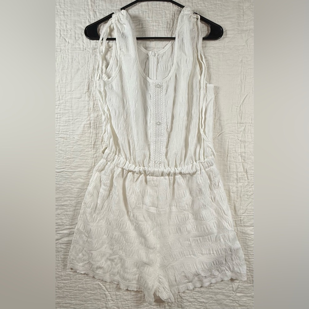 Cupshe White Lightweight Crochet-Detail Swim Coverup Romper - Picture 3 of 8